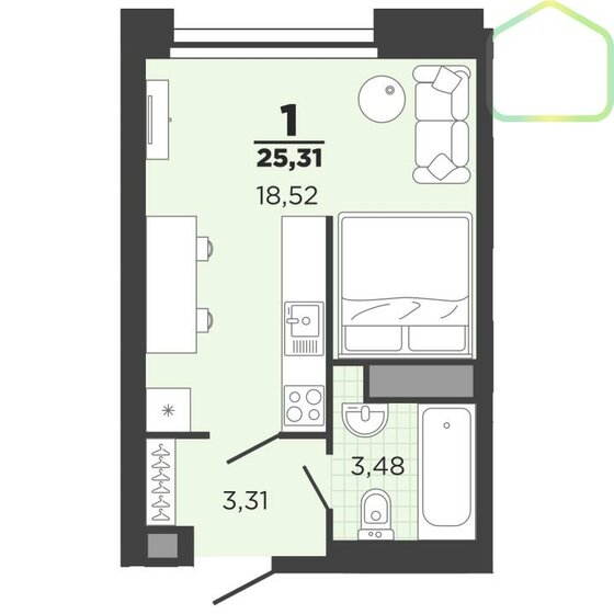 25,3 м², квартира-студия 3 000 000 ₽ - изображение 1