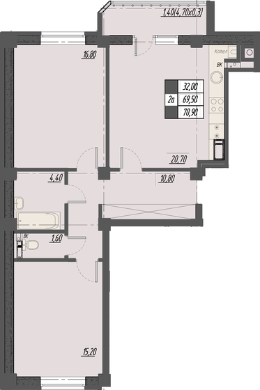 70,9 м², 2-комнатная квартира 10 323 040 ₽ - изображение 1