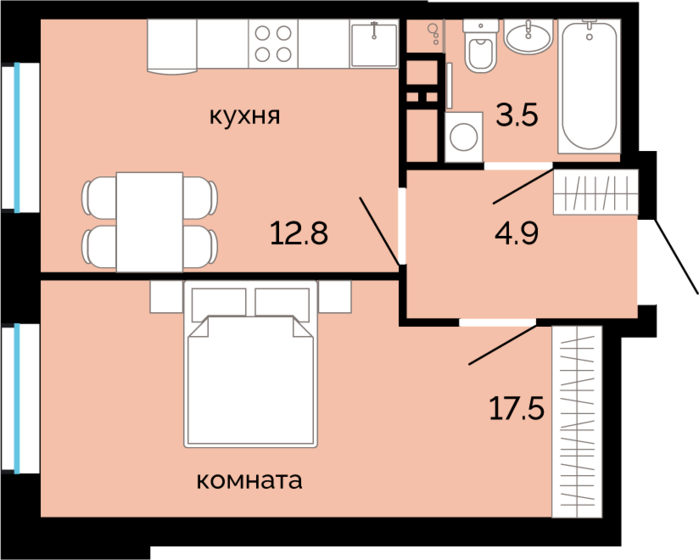 38,7 м², 1-комнатная квартира 5 170 000 ₽ - изображение 1