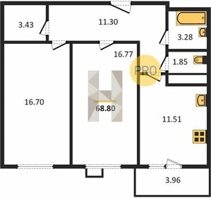 Квартира 68,8 м², 2-комнатная - изображение 1