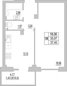 Квартира 37,4 м², 1-комнатная - изображение 1