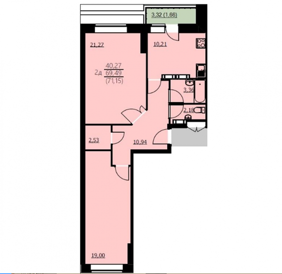 71,2 м², 2-комнатная квартира 5 193 950 ₽ - изображение 1