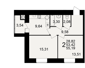 Квартира 55,2 м², 2-комнатная - изображение 1