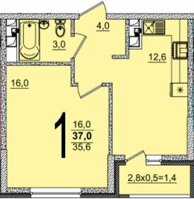 Квартира 37 м², 1-комнатная - изображение 1