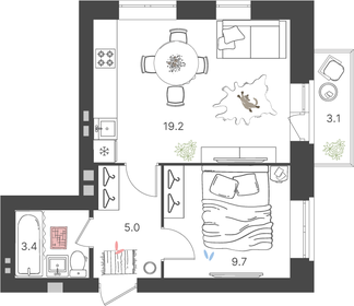 Квартира 38,2 м², 1-комнатная - изображение 1