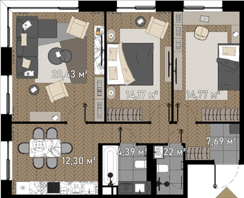 77,1 м², 3-комнатные апартаменты 31 790 150 ₽ - изображение 79