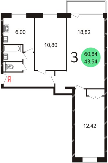 59 м², 3-комнатная квартира 19 000 000 ₽ - изображение 1