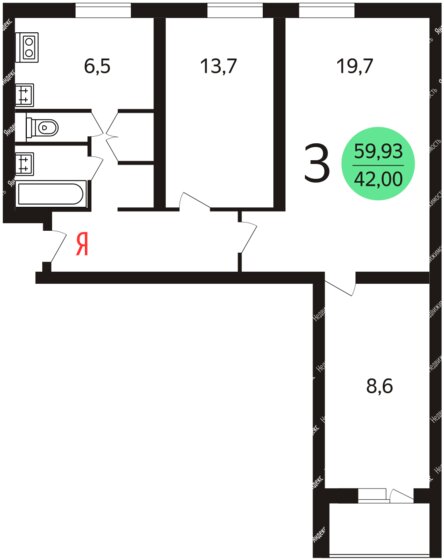 56 м², 3-комнатная квартира 18 000 000 ₽ - изображение 1