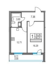 Квартира 46,4 м², 1-комнатная - изображение 1