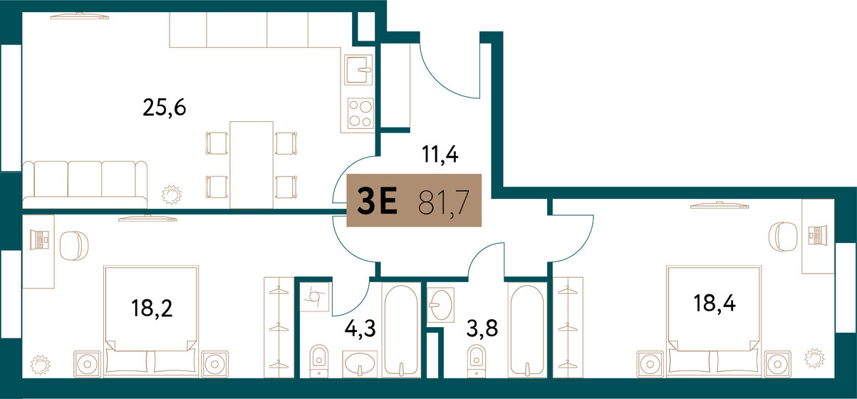 81,4 м², 3-комнатная квартира 43 341 568 ₽ - изображение 1