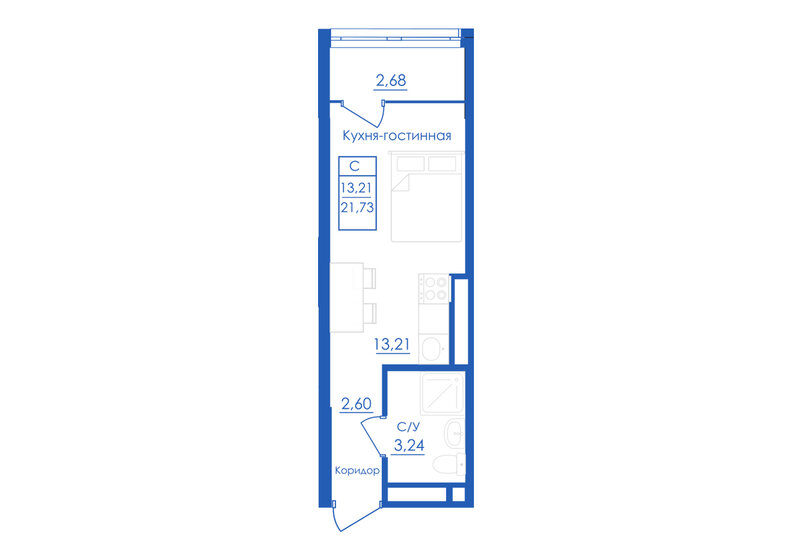 21,7 м², квартира-студия 2 609 920 ₽ - изображение 1