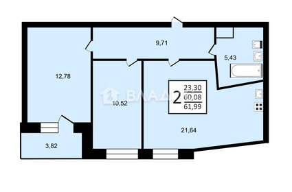 Квартира 60,7 м², 2-комнатная - изображение 1