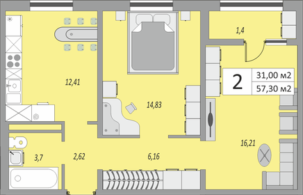 56,4 м², 2-комнатная квартира 3 948 000 ₽ - изображение 6