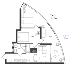 Квартира 60,1 м², 1-комнатные - изображение 1