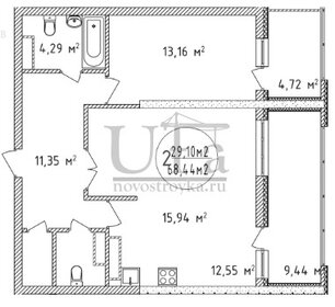 Квартира 68,6 м², 2-комнатная - изображение 5