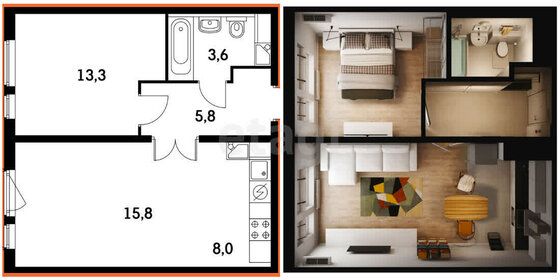 Квартира 40,6 м², 1-комнатная - изображение 1