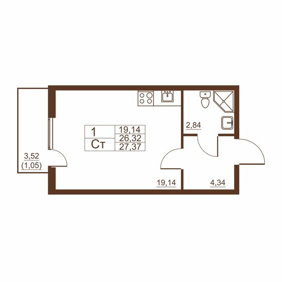 27,4 м², квартира-студия 3 456 250 ₽ - изображение 14