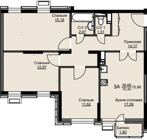 Квартира 76 м², 3-комнатная - изображение 1