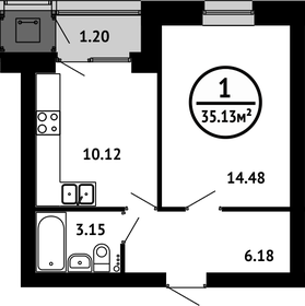 Квартира 35,1 м², 1-комнатная - изображение 1