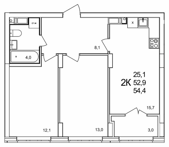 54,4 м², 2-комнатная квартира 7 017 600 ₽ - изображение 1