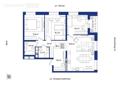 Квартира 101,1 м², 3-комнатная - изображение 2