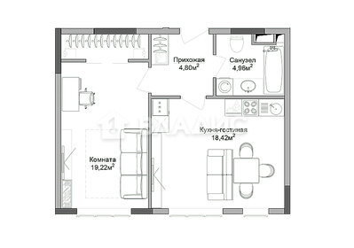 Квартира 43 м², 2-комнатная - изображение 1