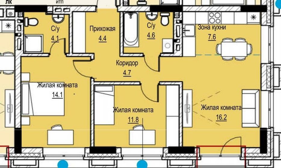 68,4 м², 3-комнатная квартира 15 300 000 ₽ - изображение 1