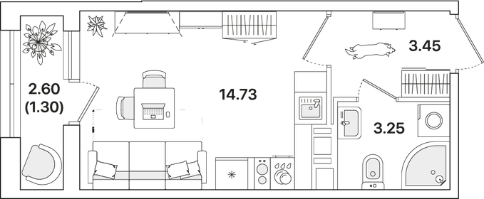 Квартира 22,7 м², студия - изображение 1