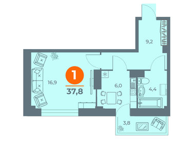 43 м², 1-комнатная квартира 5 400 000 ₽ - изображение 39