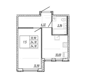 Квартира 34,2 м², 1-комнатная - изображение 1