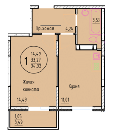 Квартира 34,3 м², 1-комнатная - изображение 1