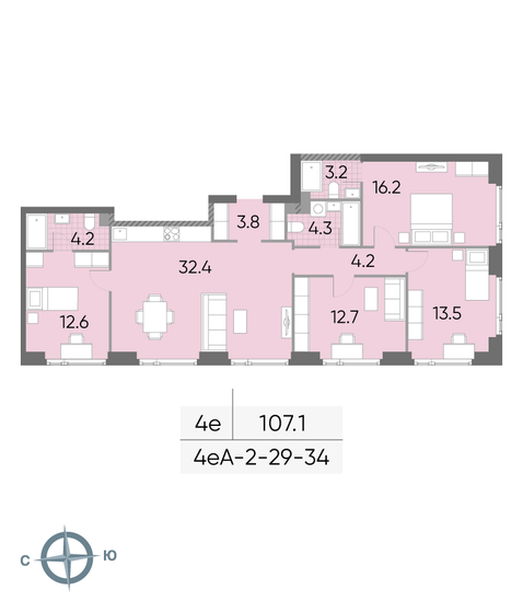 107,1 м², 4-комнатная квартира 36 902 804 ₽ - изображение 1