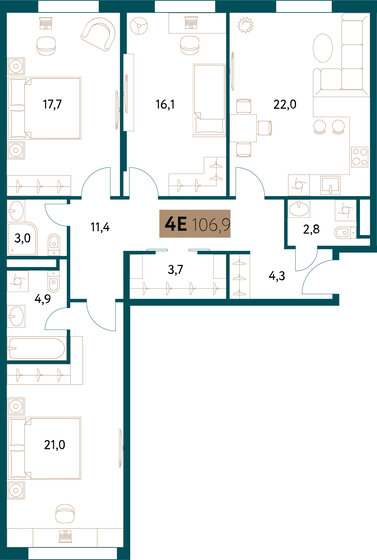 107 м², 4-комнатная квартира 49 812 524 ₽ - изображение 1