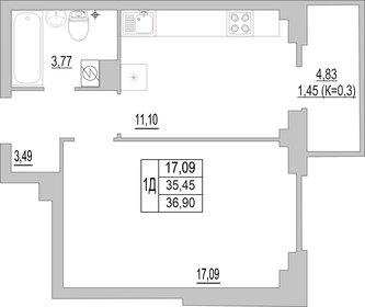 Квартира 36,9 м², 1-комнатная - изображение 1