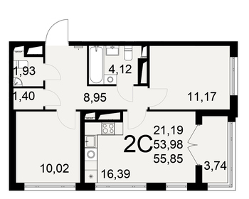 Квартира 55,9 м², 2-комнатная - изображение 1