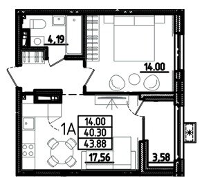 43,9 м², 1-комнатная квартира 3 999 000 ₽ - изображение 1