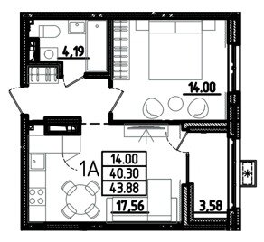 Квартира 43,9 м², 1-комнатная - изображение 1