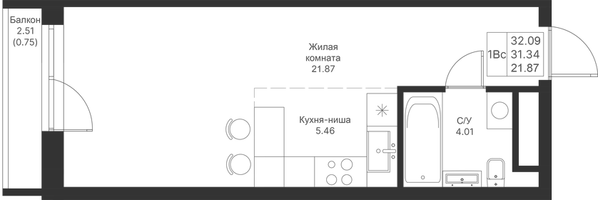 31,9 м², квартира-студия 8 554 560 ₽ - изображение 76