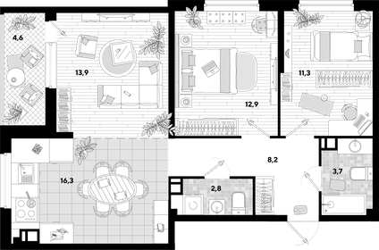 Квартира 73,5 м², 3-комнатная - изображение 2