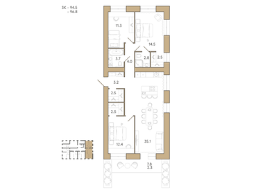 101,2 м², 3-комнатная квартира 8 500 000 ₽ - изображение 66