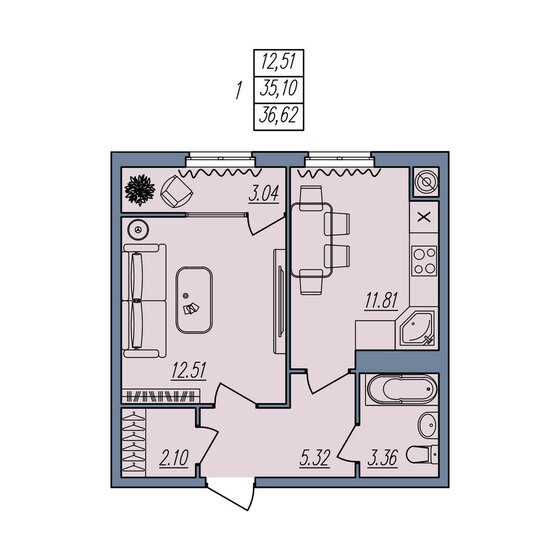 36,6 м², 1-комнатная квартира 3 478 900 ₽ - изображение 20