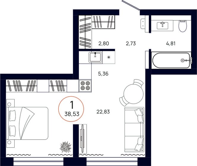 38,5 м², 1-комнатная квартира 5 167 000 ₽ - изображение 1