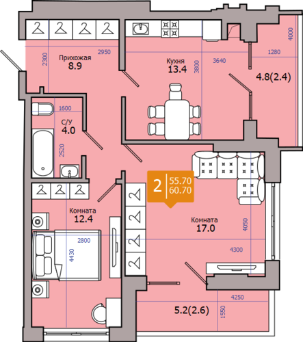 60,7 м², 2-комнатная квартира 6 494 900 ₽ - изображение 1