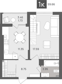 Квартира 59,7 м², 1-комнатная - изображение 1