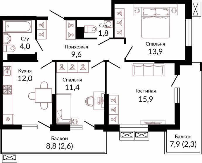 73,5 м², 3-комнатная квартира 9 606 450 ₽ - изображение 1