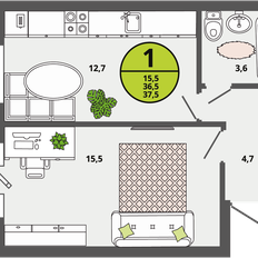 Квартира 36,5 м², 1-комнатная - изображение 2