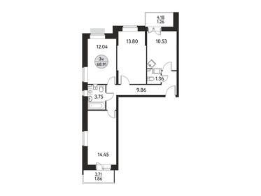 66,6 м², 3-комнатная квартира 8 850 000 ₽ - изображение 1