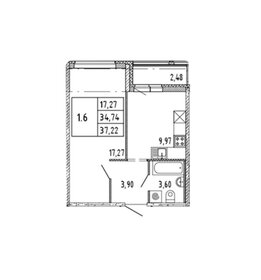 Квартира 34,7 м², 1-комнатная - изображение 1