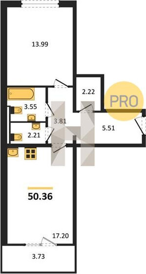 50,4 м², 1-комнатная квартира 5 866 940 ₽ - изображение 1