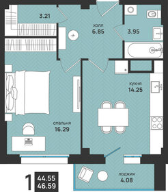 Квартира 46,6 м², 1-комнатная - изображение 1